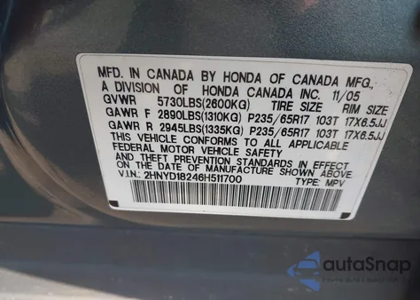 2006 Acura Mdx z USA, uszkodzony, nr VIN 2HNYD18246H511700